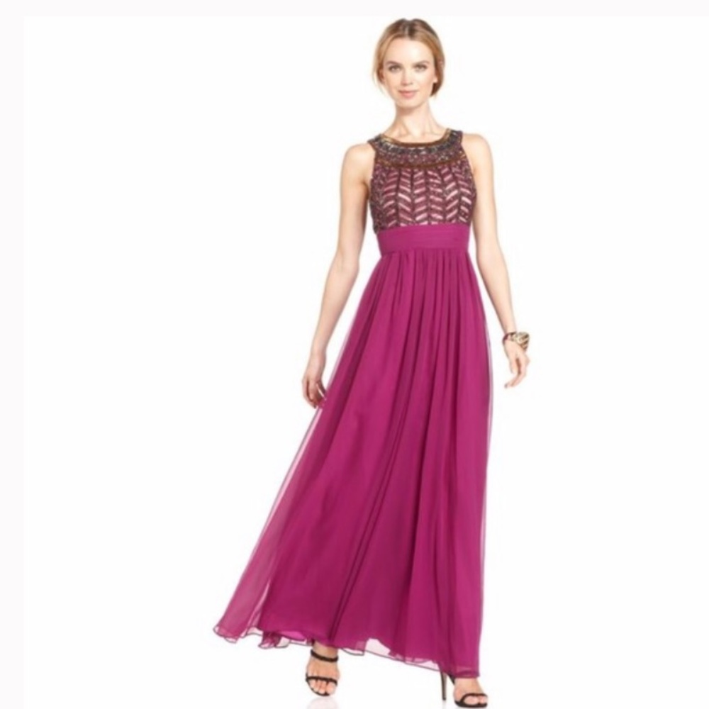 Js Collections Fuchsia Beaded Sleeveless Gown - image 1